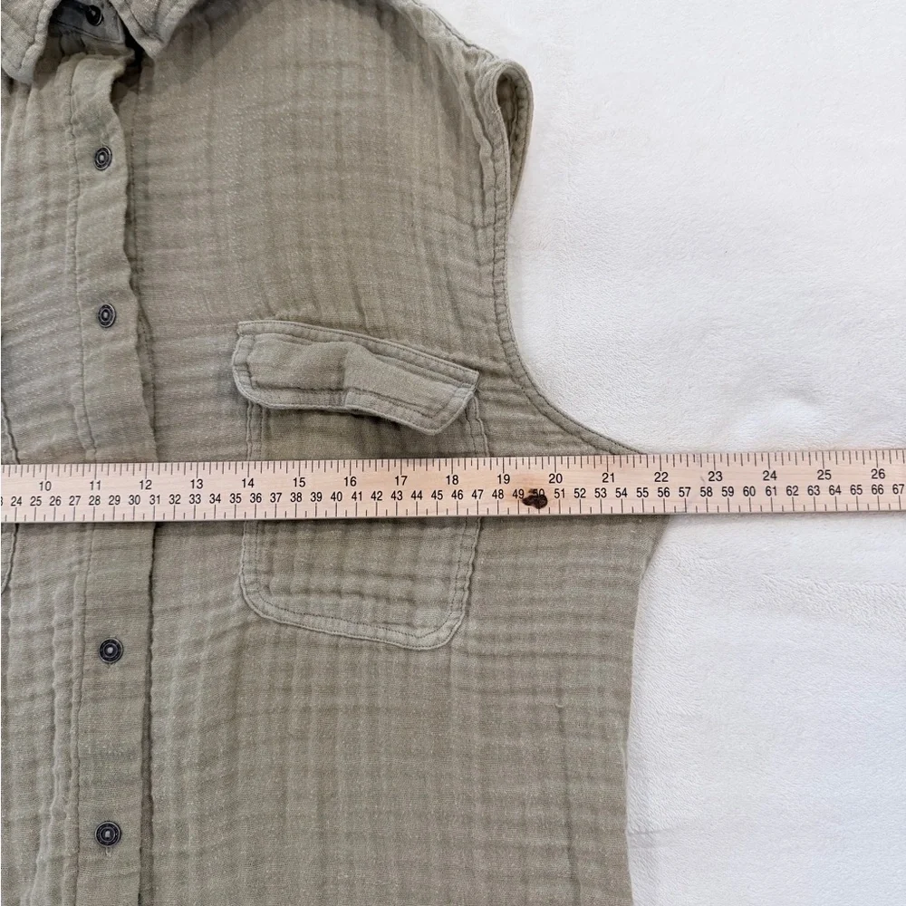 Free People Gauze Button Front Sleeveless Small Beige/Taupe Boho Utility Shirt